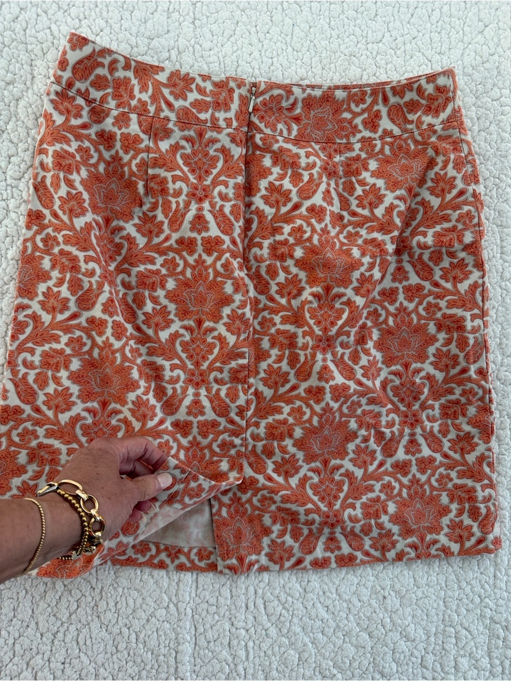 Talbots Cream Pencil Skirt with Orange Floral Damask Print - Picture 3 of 5
